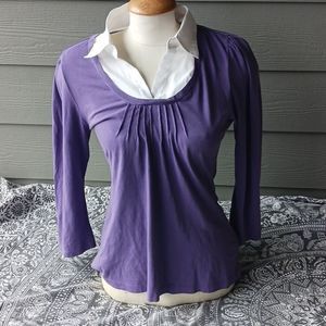 Vintage'90s petite style & Co collar top large purple and white preppy y2k